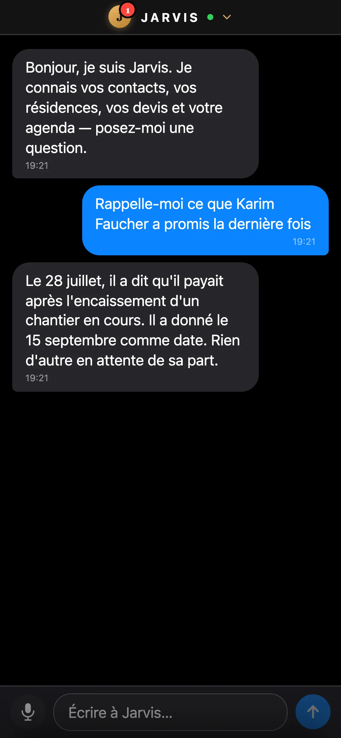 Une question posée en langage courant, avec une réponse précise en retour.